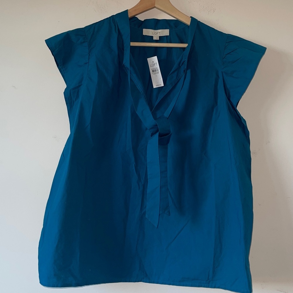 LOFT Deep Teal Blouse with Tie Front - Picture 4 of 5